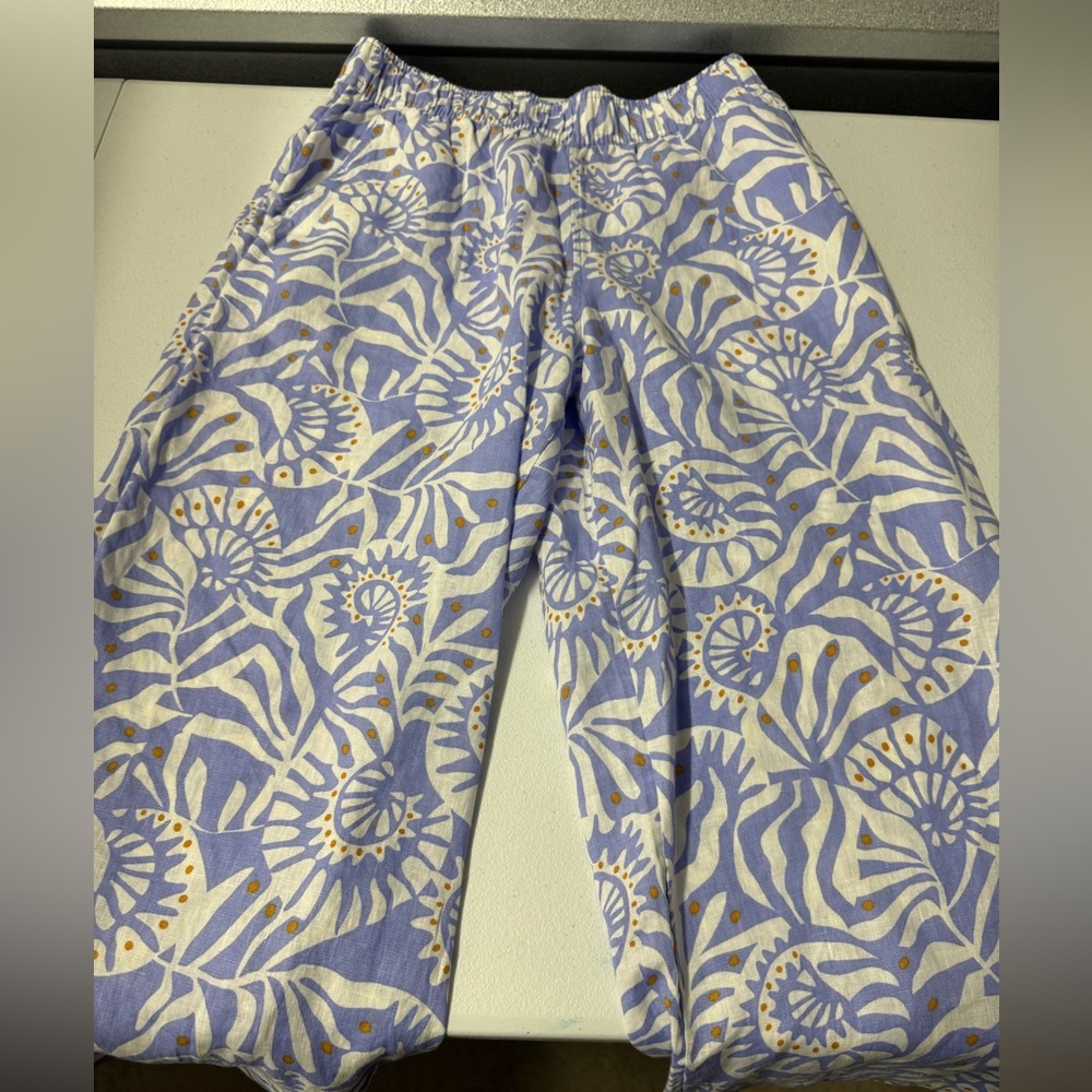 Nicole Miller Lavender and White 100% Linen Boho Style Wide Leg Pants